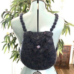 Small Handmade Navy Blue Crocheted Backpack Purse, One of a Kind